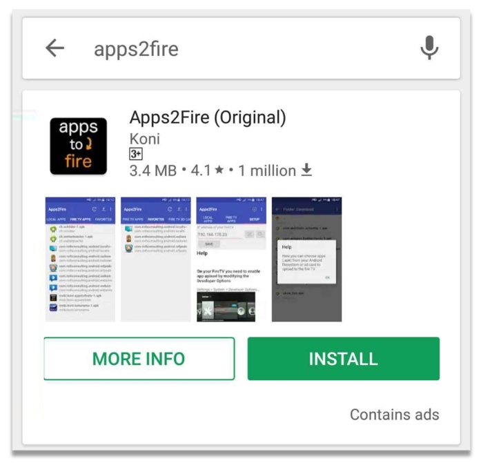 The apps2fire app on the Google Play Store