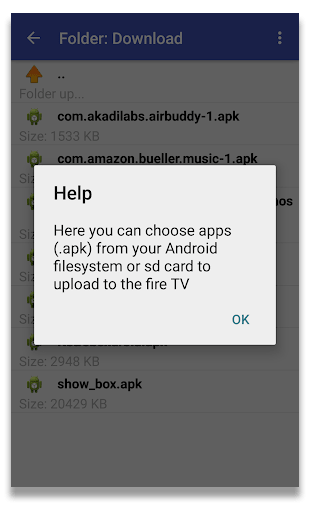 The help section of the apps2fire Android app
