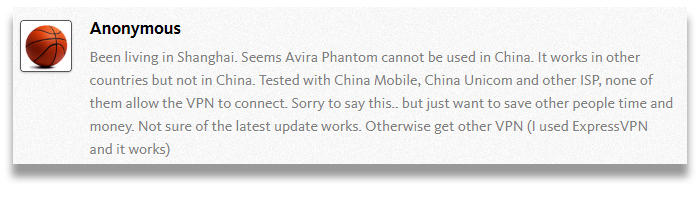 Screenshot of a comment on Avira Phantom's user forums