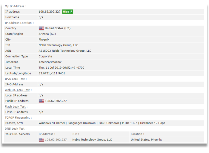 Screenshot of Avira's leak test results