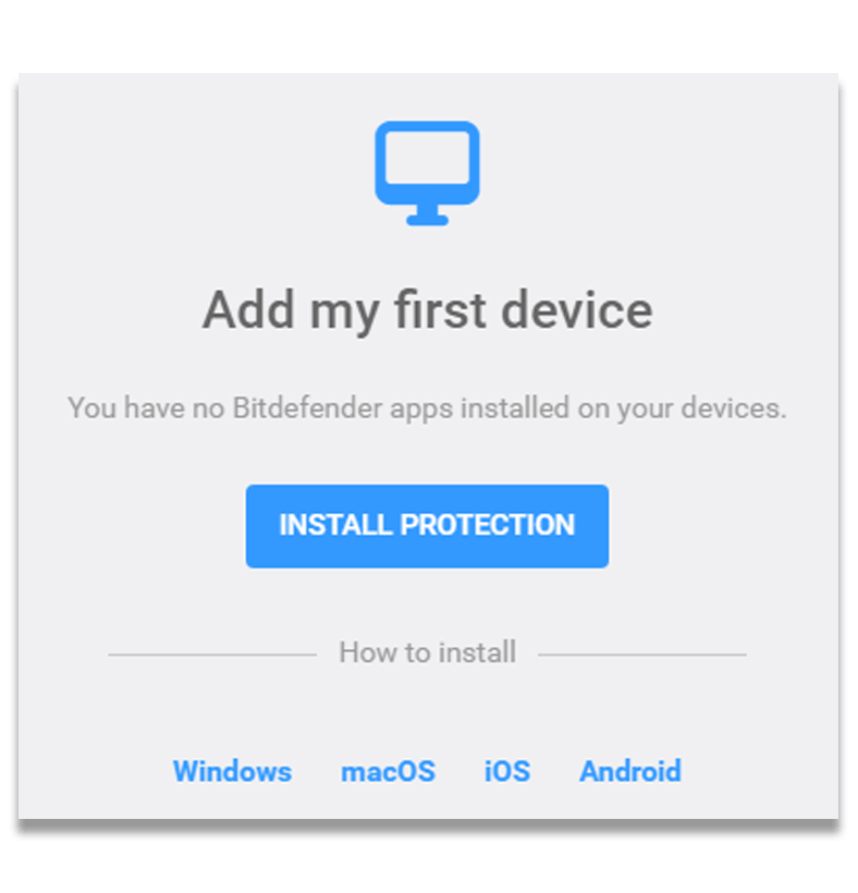 Screenshot of the section of Bitdefender's website where you can add a new device