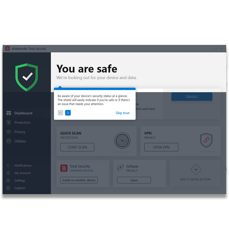 Screenshot of Bitdefender's online dashboard on Windows