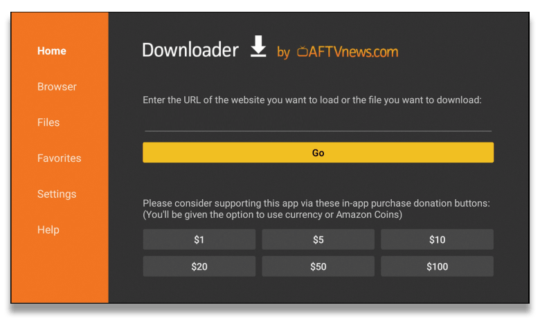 Aplikacja Downloader na urządzeniu Firestick