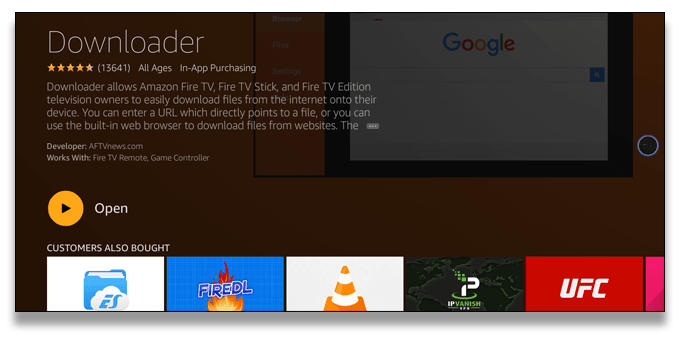 La aplicación Downloader en la tienda de aplicaciones de Firestick