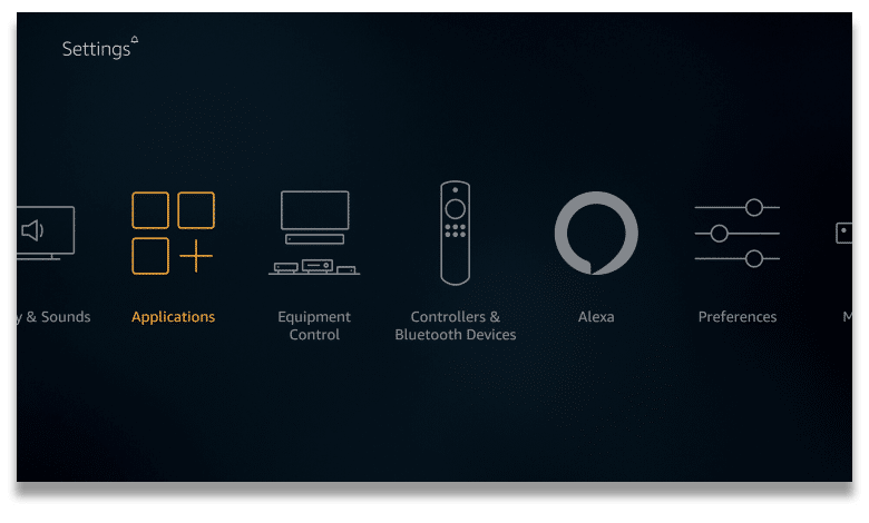 The applications settings menu in Firestick