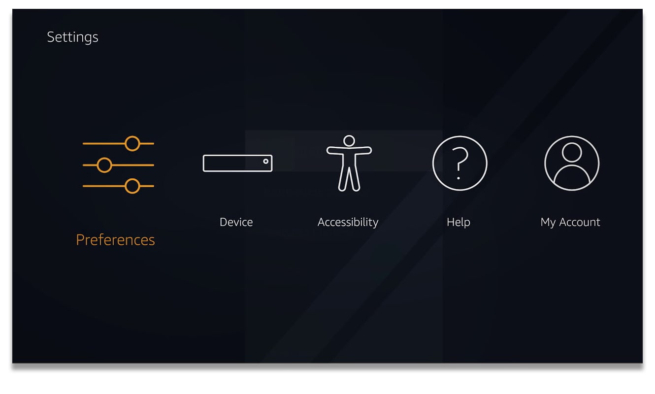 Menu de configurações do Firestick