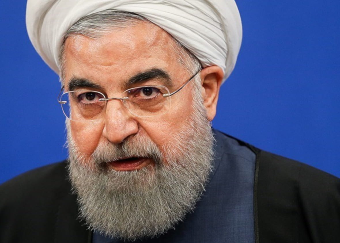 Iranian president Hassan Rouhani at a press conference in 2017
