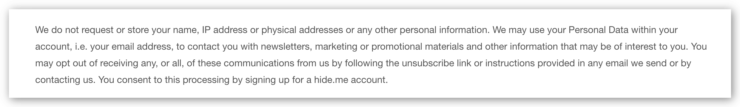 Screenshot of Hide.me Privacy Policy