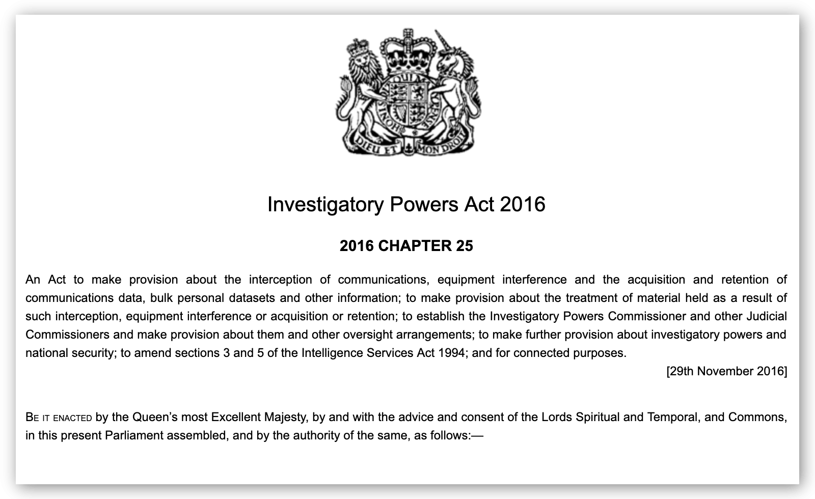 Screenshot of the Investigatory Powers Act 2016
