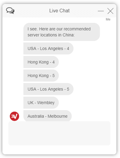 ExpressVPN live chat conversation