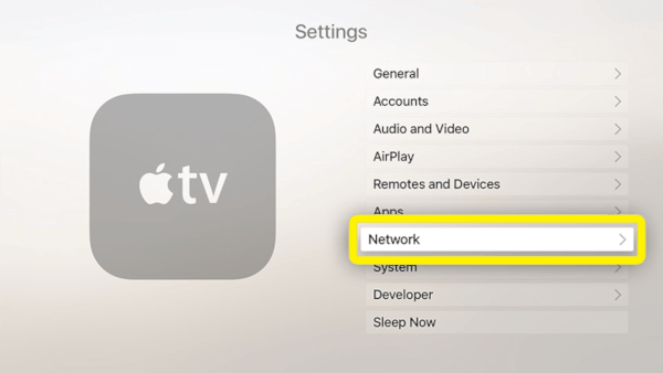 Screenshot of Apple TV settings menu