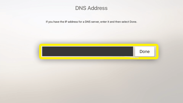 Screenshot of Apple TV entering new DNS IP address