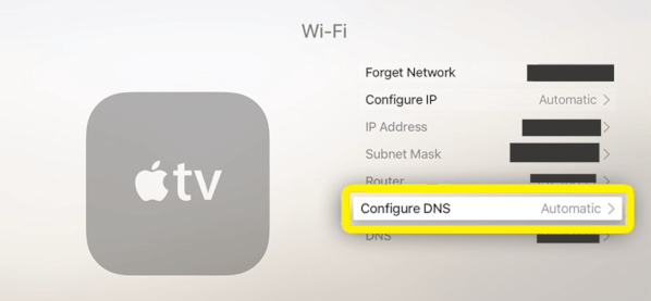 Configuring DNS settings in Apple TV