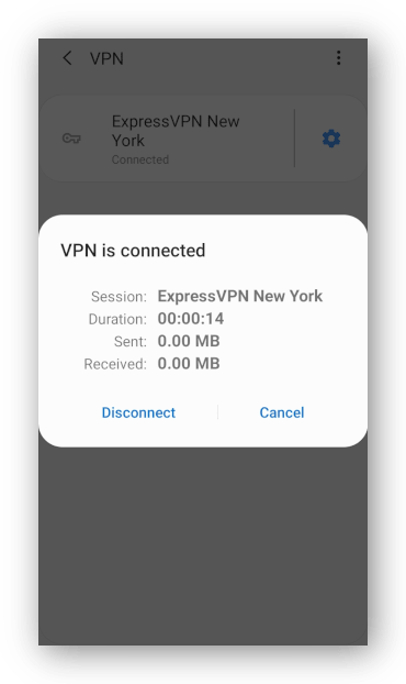 Screenshot of manual Android VPN disconnect button