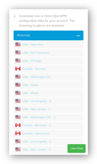 Screenshot of ExpressVPN server locations configuration files