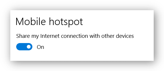 Screenshot on mobile hotspot toggle on Windows 10