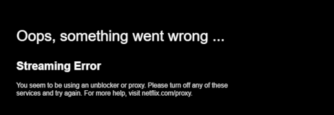 Screenshot of Netflix error message