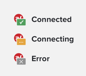 Screenshot of ExpressVPN Chrome browser extension connection states