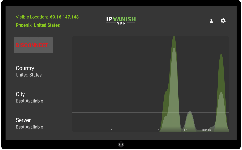 L'écran d'accueil IPvanish sur Amazon Fire TV Stick