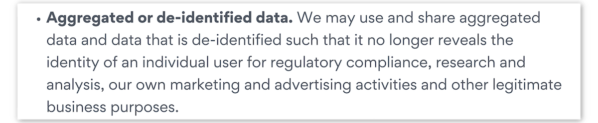 A screenshot from Anchorfree's privacy policy
