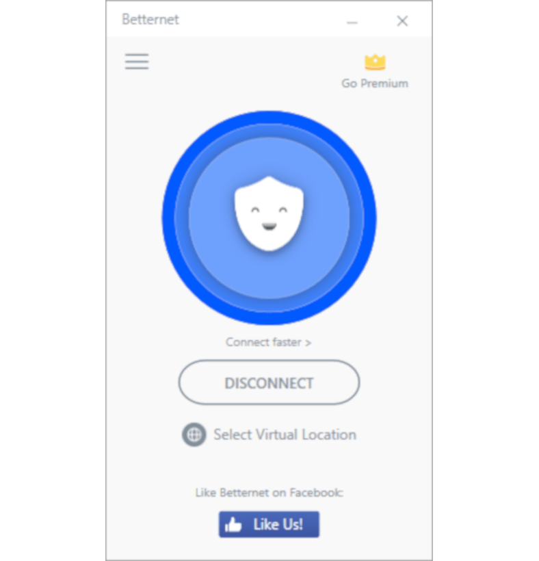 Screenshot of Betternet when connected