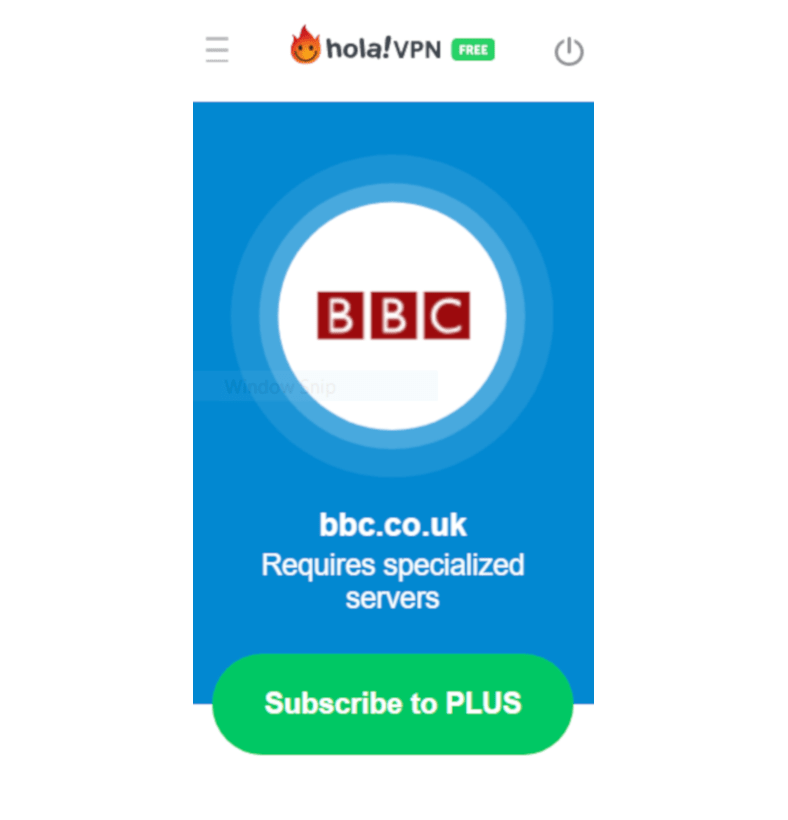 Screenshot of Hola VPN blocking access to BBC iPlayer