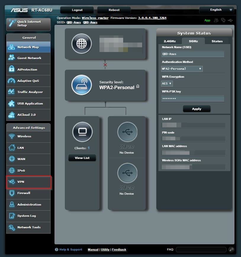 Captura de pantalla del panel del router ASUSWRT 