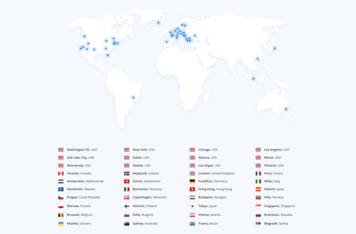 A map of the world depicting all of IVPN's VPN servers