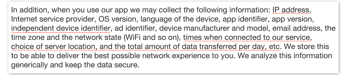 Captura de pantalla de la política de privacidad de Thunder VPN