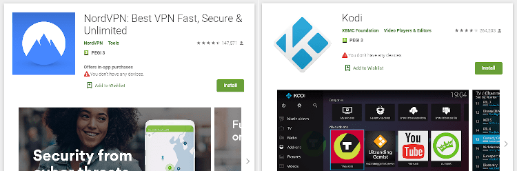 Una VPN y Kodi en Google Play Store