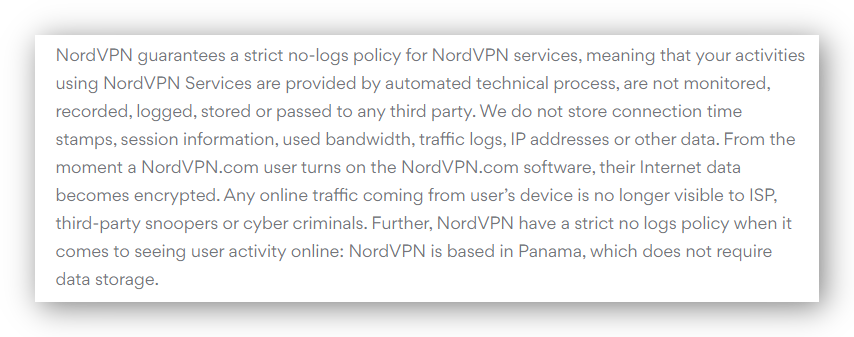 NordVPN's logging policy