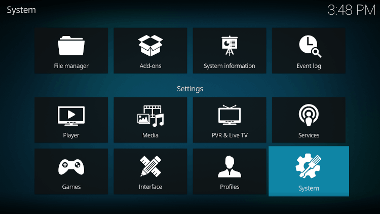 Select system on the bottom right of the screen