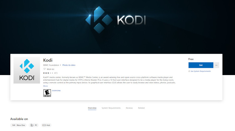 Kodi dans la boutique Xbox One