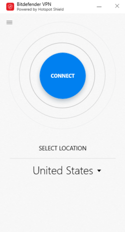 Una captura de pantalla de la aplicación BitDefender VPN PC