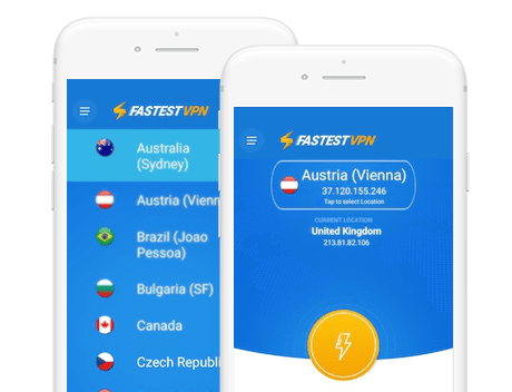 Two screenshots of FastestVPN's mobile app side by side