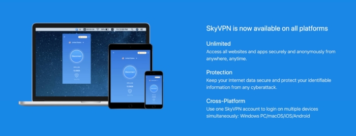 Screenshot of SkyVPN Available Devices Taken from the SkyVPN Website