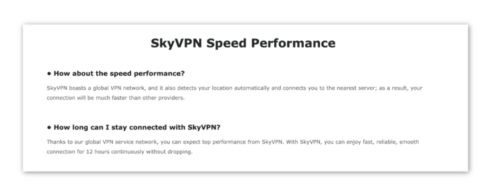 Screenshot of Sky VPN Customer Support