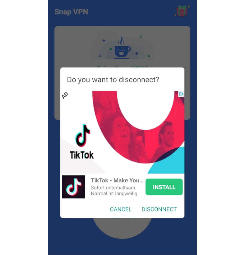 Screenshot of Snap VPN disconnect button