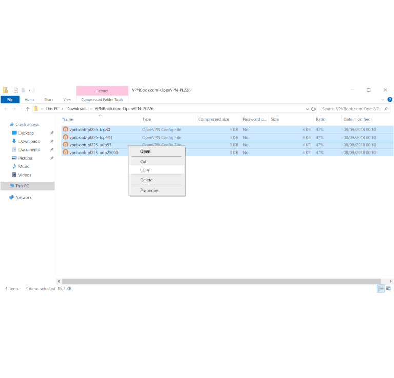 Screenshot of VPNBook config files in folder