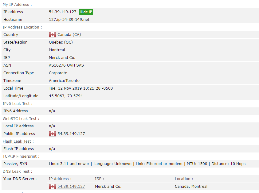 สกรีนช็อตของผลการทดสอบการรั่วไหลของ X-VPN
