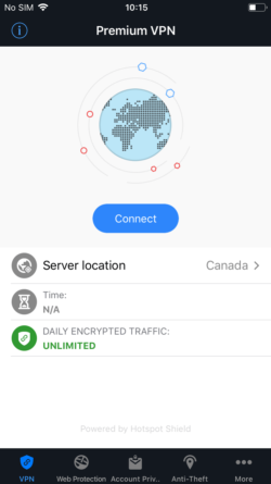Screenshot of the Bitdefender VPN mobile app