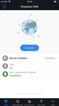 BitDefender VPN मोबाइल ऐप का स्क्रीनशॉट