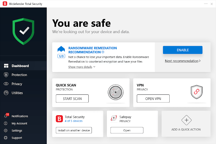 A screenshot of Bitdefender Total Security