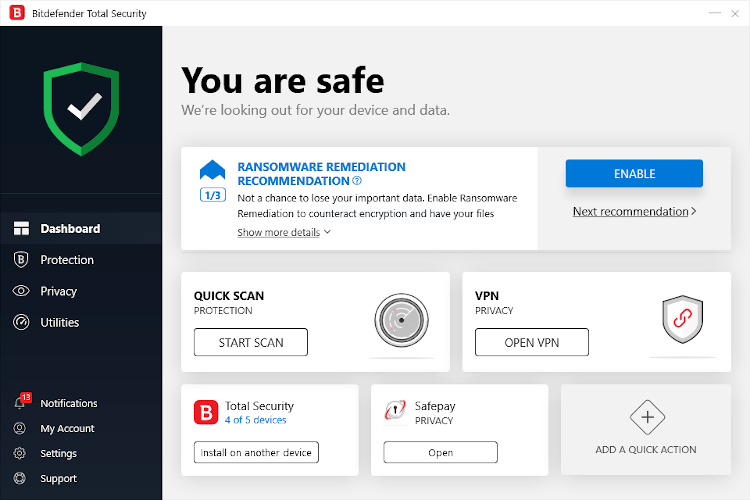 Una captura de pantalla de BitDefender Total Security