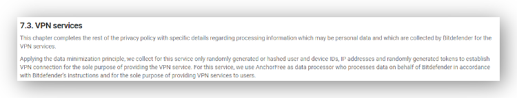 The Bitdefender VPN privacy policy