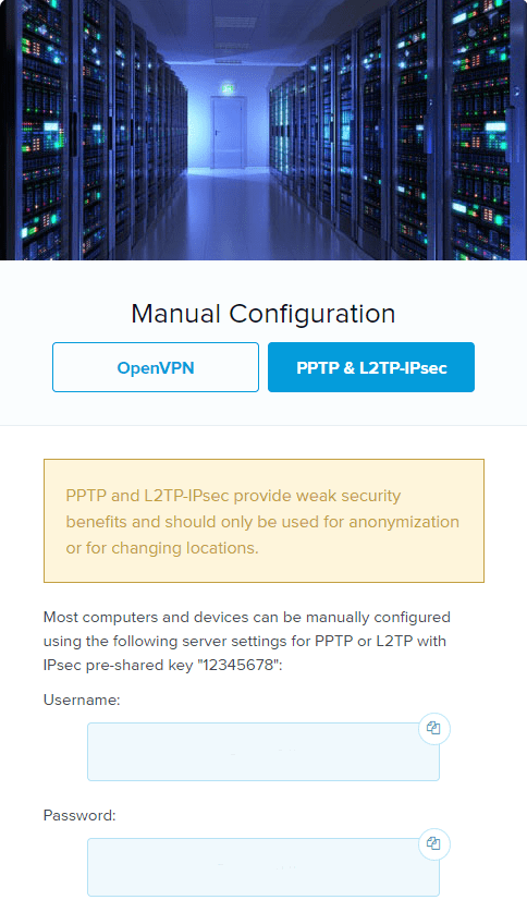 The ExpressVPN manual Configuration page