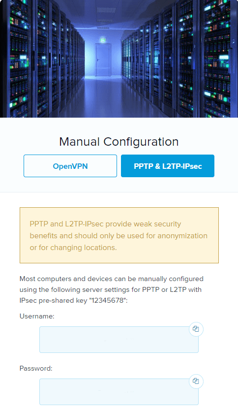 Screenshot of the ExpressVPN manual Configuration page