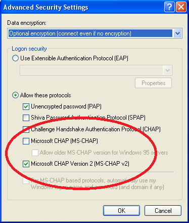 The Advanced Security Settings in Windows Diallers