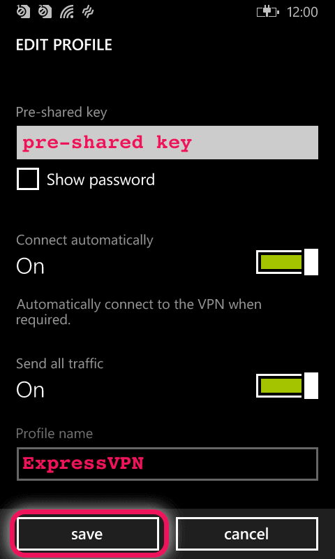 Screenshot showing where to enter your pre-shared key