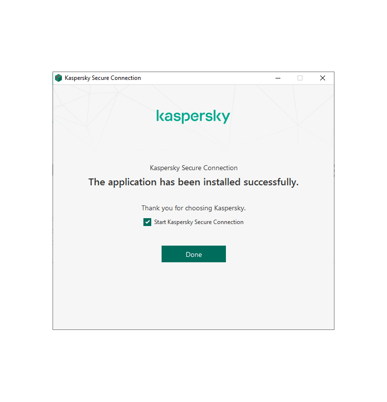 Screenshot of the Kaspersky Secure Connection installation at final stage